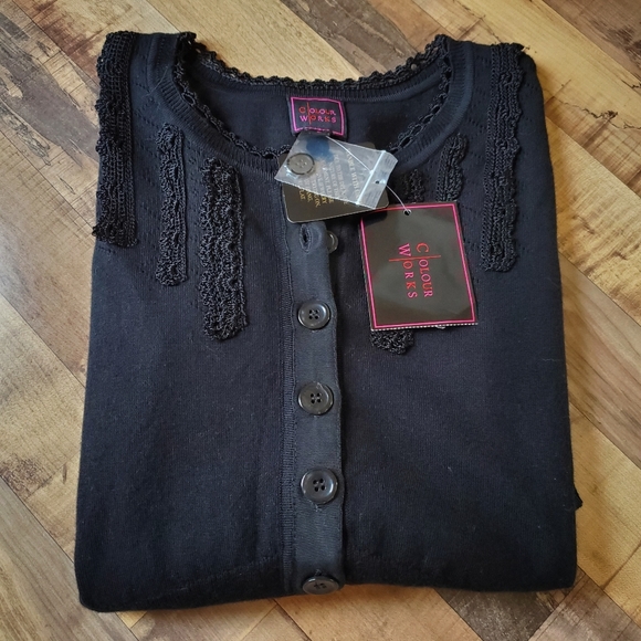 Colour Works Black Cardigan Sweater lightweight form fitting size Small NWT - Picture 10 of 10